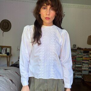 Vintage Puff Sleeve Embroidered Top